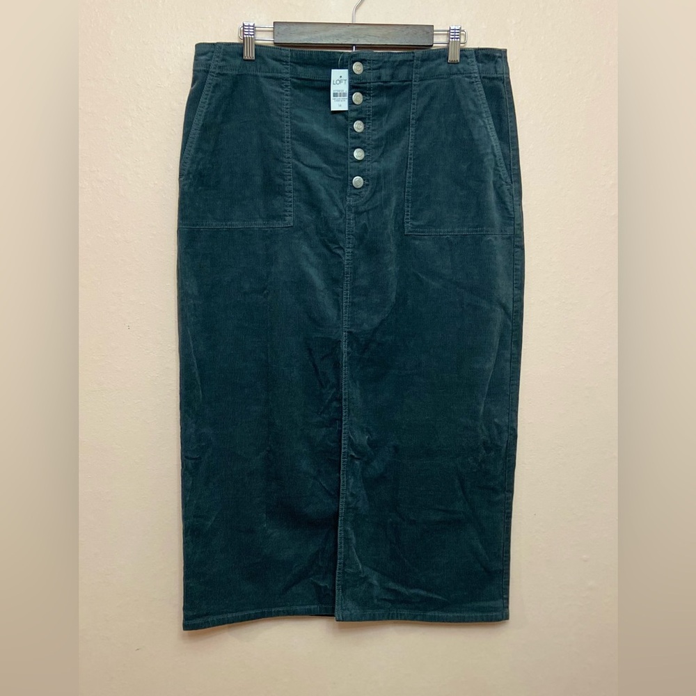 LOFT Corduroy Button Front Midi Pocket Skirt